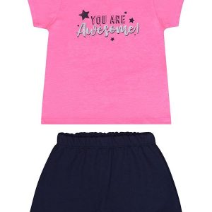 Conjunto com Blusa e Short-Saia Rosa