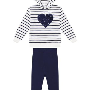 Conjunto com Blusão Listrado e Calça Lisa Azul