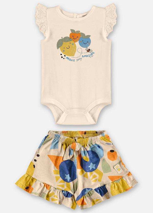 Conjunto com Body e Short Bebê Menina Bege