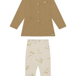 Conjunto com Calça e Casaco em Moletom Bege