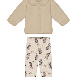 Conjunto com Casaco em Pelo Carneirinho Bege