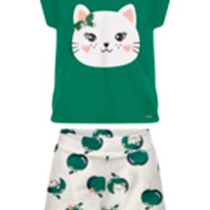 Conjunto com Shorts Estampado e Blusa Verde