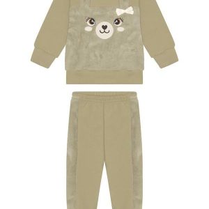 Conjunto de Moletom com Bordado e Recortes Bege