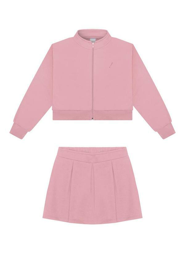 Conjunto em Moletom com Saia e Jaqueta Rosa