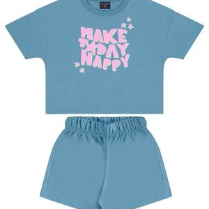 Conjunto para Menina em Moletinho Azul
