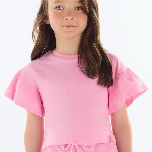 Cropped Básico Meia Malha Menina Rosa