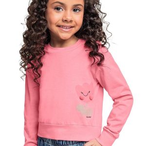 Cropped Manga Longa para Menina Rosa