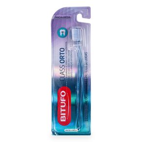 Escova Dental Bitufo Ortodôntica Class Orto Macia e Média + 1 Protetor de Cerdas
