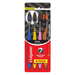 Escova Dental Colgate ZigZag Carvão 4 Unidades