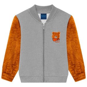 Jaqueta Infantil em Moletom com Pelo Cinza