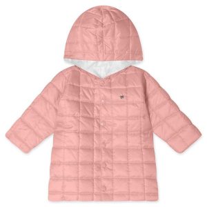 Jaqueta Puffer Alongada com Capuz Infantil Rosa
