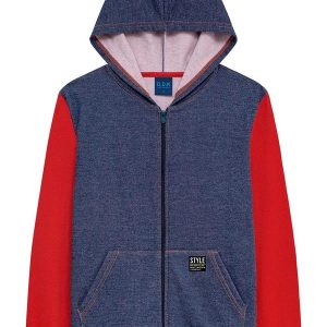 Jaqueta com Capuz em Moletom Jeans Vermelho