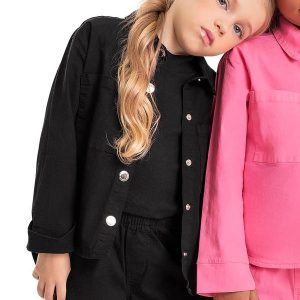 Jaqueta em Sarja Infantil Menina Preto