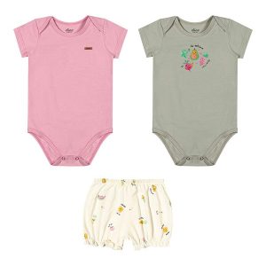 Kit Bebê Menina com Bodies e Short Verde