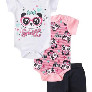Kit Body Infantil Curto 3 Peças Rosa