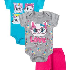 Kit Body Infantil Curto 3 Peças Rosa