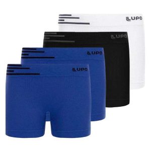 Kit com 4 Cuecas Infantil Boxer Lupinho 132-002 Azul-Preto-Branco