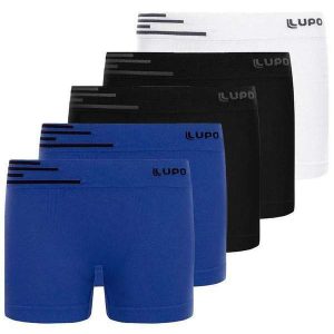 Kit com 5 Cuecas Infantil Boxer Lupinho 132-002 Azul-Preto-Branco