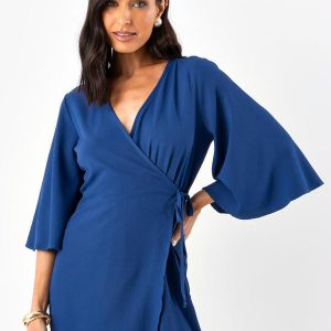 Macacão Azul em Crepe Plano Sarjado