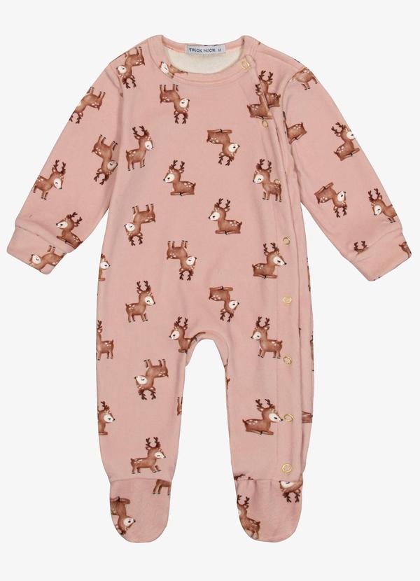 Macacão Feminino em Fleece Estampado Rosa
