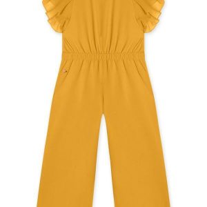 Macacão Manga Curta Infantil Feminino Amarelo