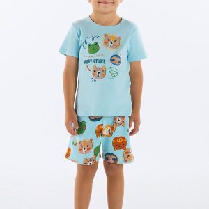 Pijama Camiseta e Bermuda Infantil Azul