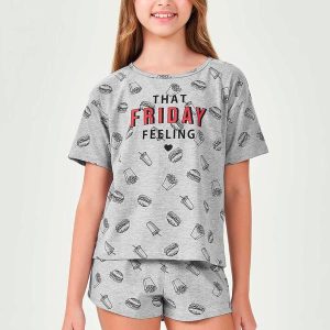 Pijama Curto Feminino Infantil Mescla
