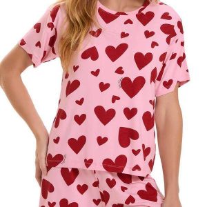 Pijama Feminino Curto com Com Amor 2010834 Rosa-Coração