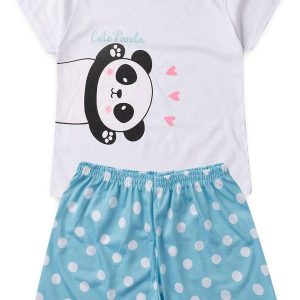 Pijama Feminino Verão Cute Panda Branco