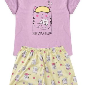 Pijama Feminino Verão Sleep Cat Roxo
