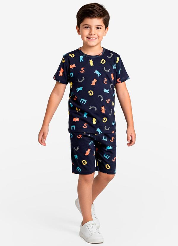 Pijama Infantil Camiseta e Bermuda Azul