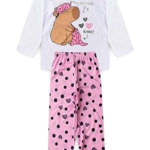 Pijama Infantil Feminino Inverno Capivara Branco