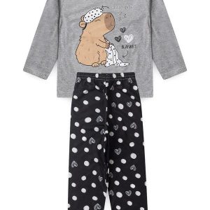 Pijama Infantil Feminino Inverno Capivara Mescla