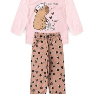 Pijama Infantil Feminino Inverno Capivara Rosa