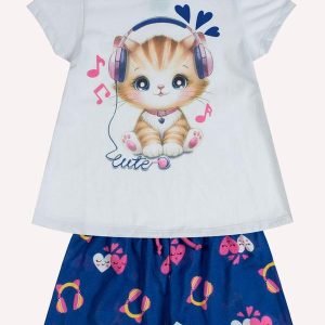 Pijama Infantil Menina Gatinho Branco