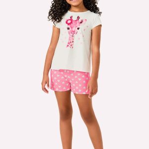 Pijama Infantil Menina Girafa Off White