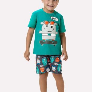 Pijama Infantil Menino Monstrinhos Verde
