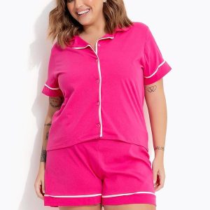 Pijama Rosa em Malha de Algodão