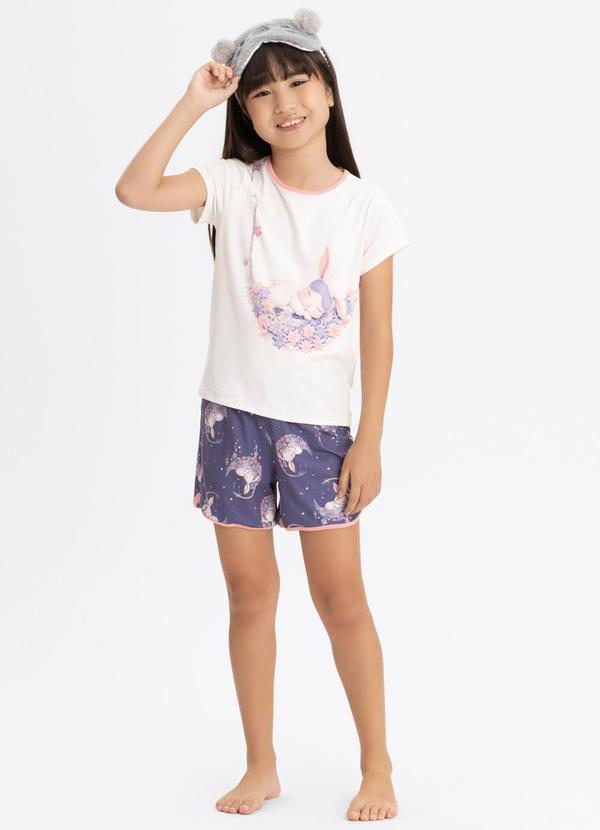 Pijama com Blusa de Mangas Curtas e Shorts Roxo