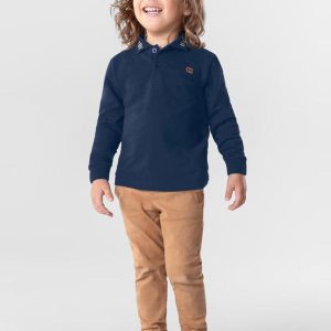 Polo Manga Longa Infantil Menino Azul