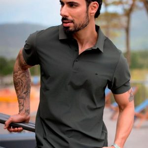 Polo Sporttech Botão Masculina Verde Oliva