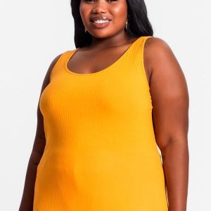 Regata Plus Size em Ribana Canelada Amarelo