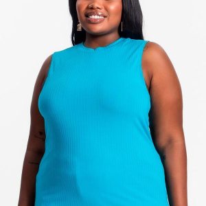 Regata Plus Size em Ribana Canelada Azul