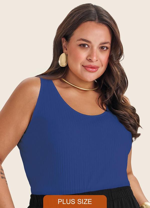 Regata Plus Size em Ribana Canelada Azul