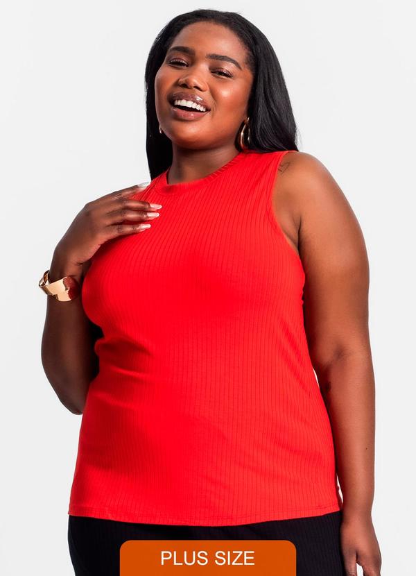Regata Plus Size em Ribana Canelada Laranja