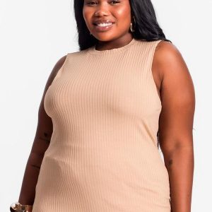 Regata Plus Size em Ribana Canelada Marrom