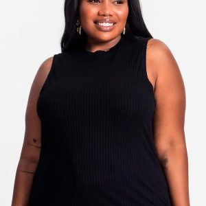Regata Plus Size em Ribana Canelada Preto
