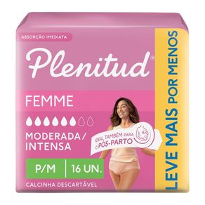 Roupa Íntima Plenitud Femme para Incontinência P/M 16 Unidades