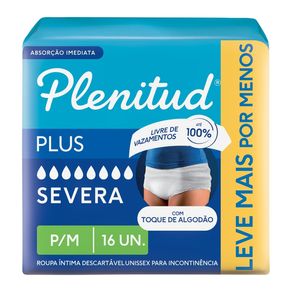 Roupa Íntima Plenitud Plus Unissex Incontinência Intensa P/M 16 Unidades