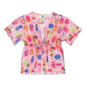 Saida de Praia Estampada Menina Rosa